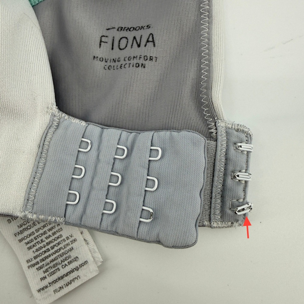 Brooks Moving Comfort Fiona Wireless Sports Bra Green White 34B Hook Loop 350064 - Picture 3 of 8